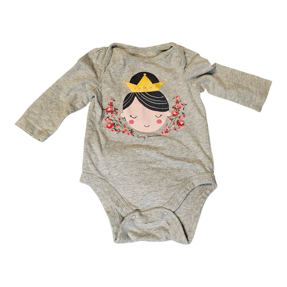 Baby Gap Gray “Tiny Princess” Embroidered Bodysuit – Size 3–6 Months
